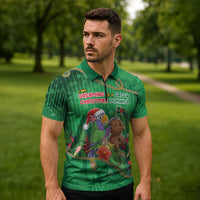 Dominica Christmas Zipper Polo Shirt I Am Dreaming Of A Green Christmas - Wonder Print Shop