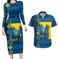 Kievan Rus Couples Matching Long Sleeve Bodycon Dress and Hawaiian Shirt Slavic Dragon Ship - Wonder Print Shop