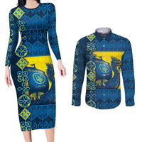 Kievan Rus Couples Matching Long Sleeve Bodycon Dress and Long Sleeve Button Shirt Slavic Dragon Ship - Wonder Print Shop