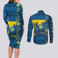 Kievan Rus Couples Matching Long Sleeve Bodycon Dress and Long Sleeve Button Shirt Slavic Dragon Ship - Wonder Print Shop