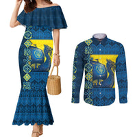 Kievan Rus Couples Matching Mermaid Dress and Long Sleeve Button Shirt Slavic Dragon Ship - Wonder Print Shop