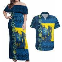 Kievan Rus Couples Matching Off Shoulder Maxi Dress and Hawaiian Shirt Slavic Dragon Ship - Wonder Print Shop