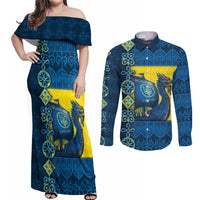 Kievan Rus Couples Matching Off Shoulder Maxi Dress and Long Sleeve Button Shirt Slavic Dragon Ship - Wonder Print Shop