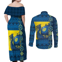 Kievan Rus Couples Matching Off Shoulder Maxi Dress and Long Sleeve Button Shirt Slavic Dragon Ship - Wonder Print Shop