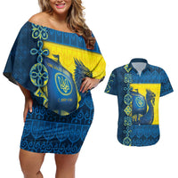 Kievan Rus Couples Matching Off Shoulder Short Dress and Hawaiian Shirt Slavic Dragon Ship - Wonder Print Shop