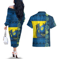Kievan Rus Couples Matching Off The Shoulder Long Sleeve Dress and Hawaiian Shirt Slavic Dragon Ship - Wonder Print Shop