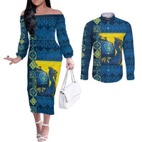 Kievan Rus Couples Matching Off The Shoulder Long Sleeve Dress and Long Sleeve Button Shirt Slavic Dragon Ship - Wonder Print Shop