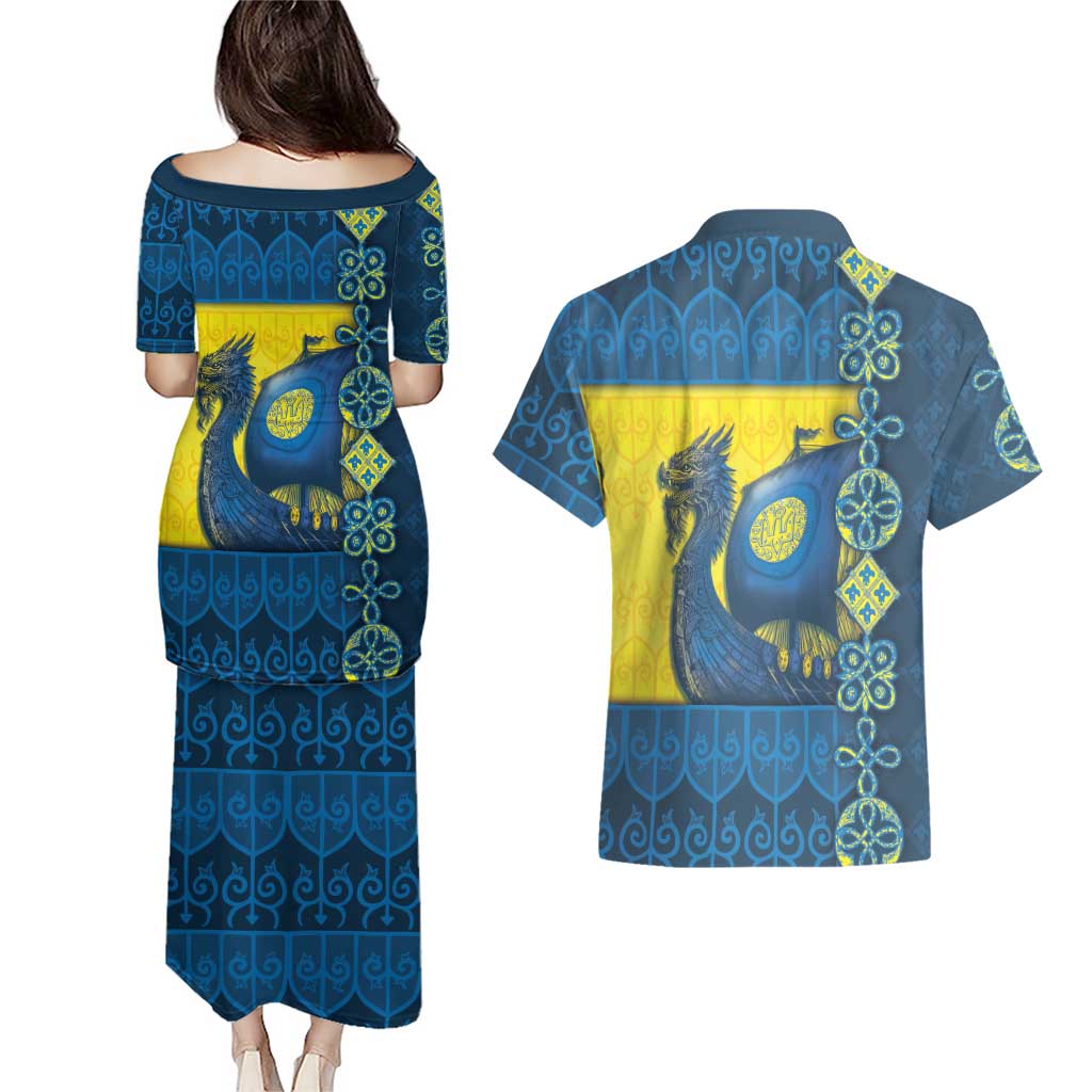 Kievan Rus Couples Matching Puletasi and Hawaiian Shirt Slavic Dragon Ship - Wonder Print Shop
