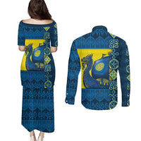 Kievan Rus Couples Matching Puletasi and Long Sleeve Button Shirt Slavic Dragon Ship - Wonder Print Shop