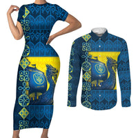 Kievan Rus Couples Matching Short Sleeve Bodycon Dress and Long Sleeve Button Shirt Slavic Dragon Ship - Wonder Print Shop