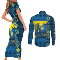 Kievan Rus Couples Matching Short Sleeve Bodycon Dress and Long Sleeve Button Shirt Slavic Dragon Ship - Wonder Print Shop