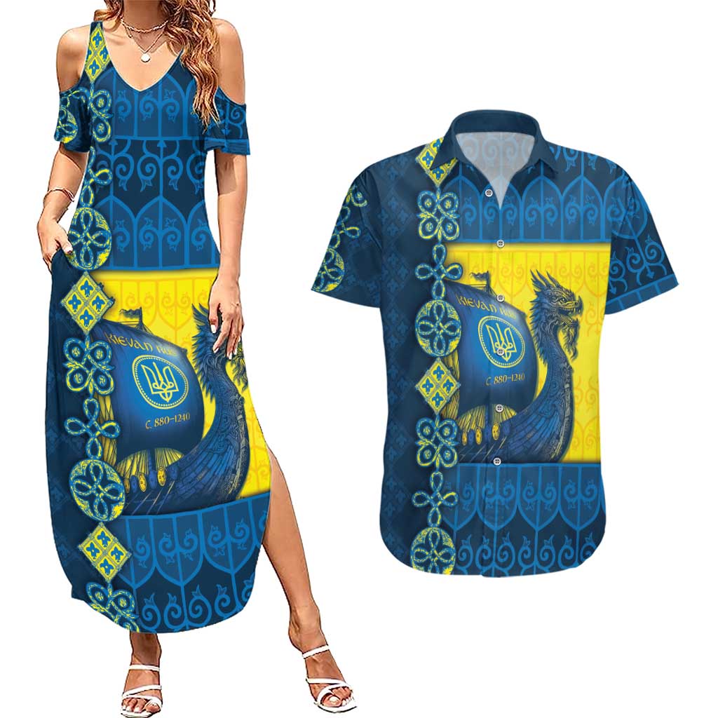 Kievan Rus Couples Matching Summer Maxi Dress and Hawaiian Shirt Slavic Dragon Ship - Wonder Print Shop