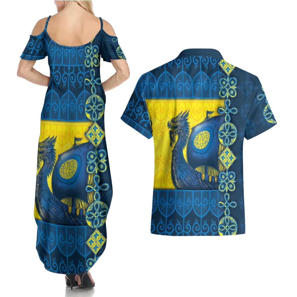 Kievan Rus Couples Matching Summer Maxi Dress and Hawaiian Shirt Slavic Dragon Ship - Wonder Print Shop