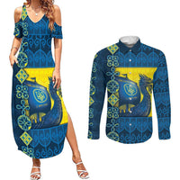 Kievan Rus Couples Matching Summer Maxi Dress and Long Sleeve Button Shirt Slavic Dragon Ship - Wonder Print Shop
