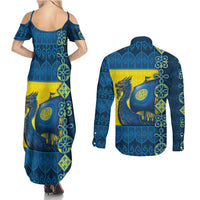 Kievan Rus Couples Matching Summer Maxi Dress and Long Sleeve Button Shirt Slavic Dragon Ship - Wonder Print Shop