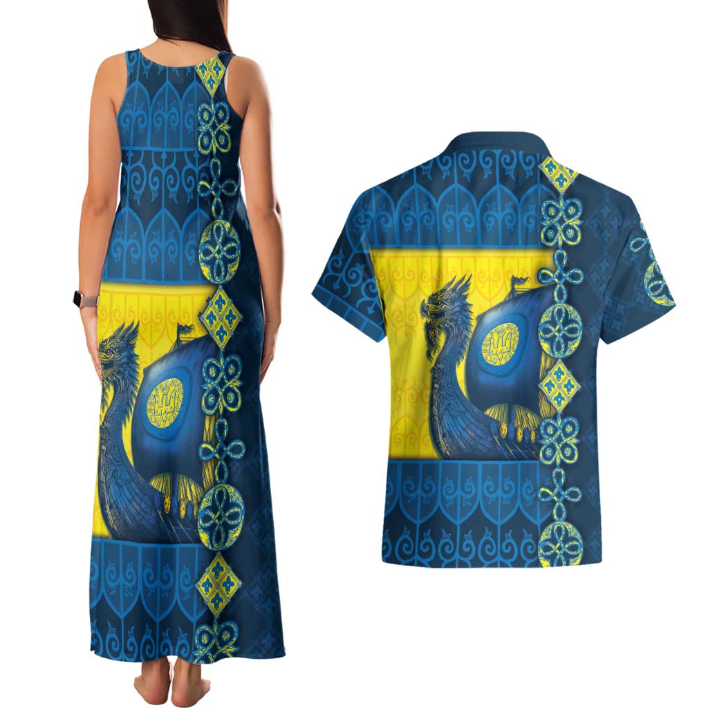 Kievan Rus Couples Matching Tank Maxi Dress and Hawaiian Shirt Slavic Dragon Ship - Wonder Print Shop