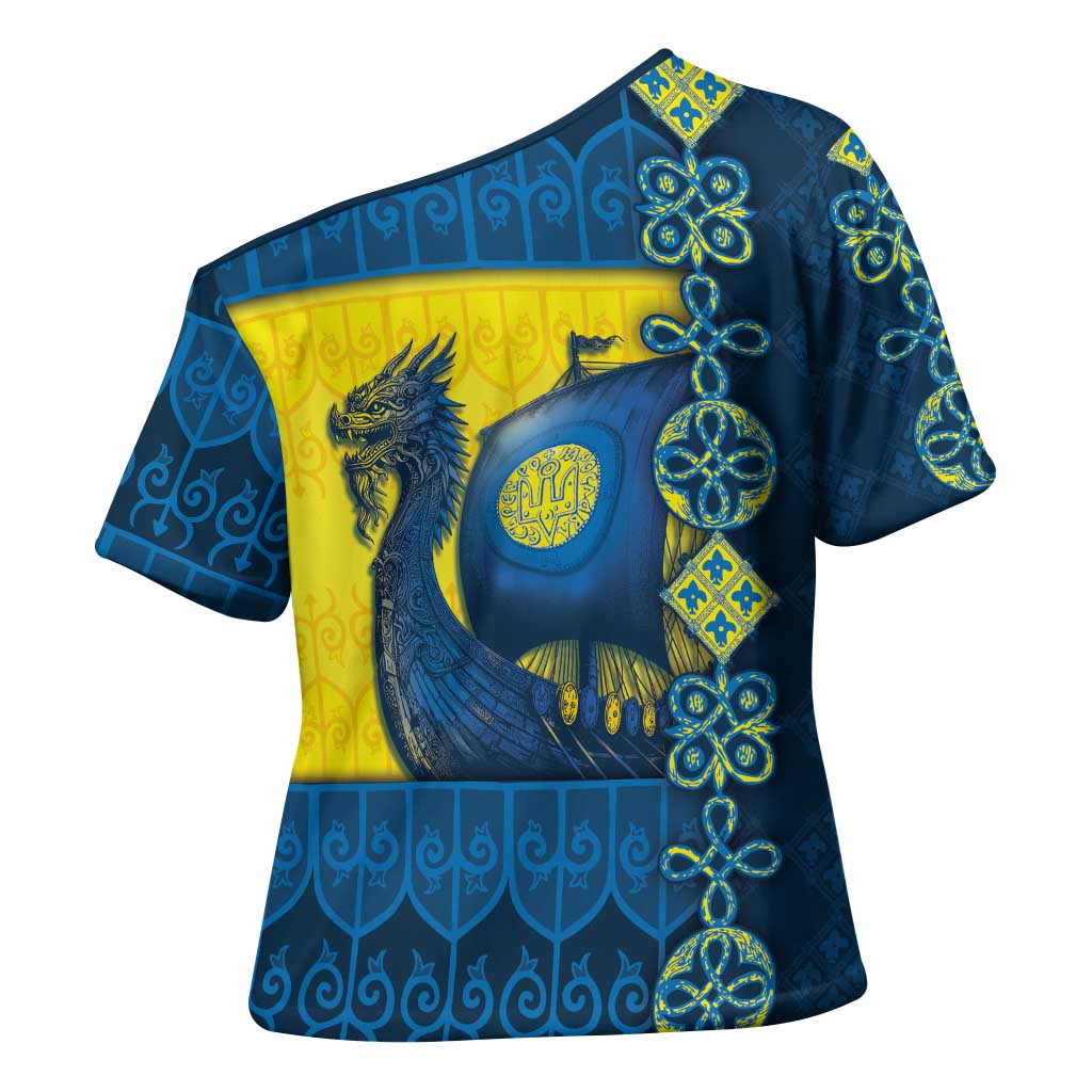 Kievan Rus Cross Shoulder Shirt Slavic Dragon Ship - Wonder Print Shop