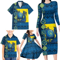 Kievan Rus Family Matching Long Sleeve Bodycon Dress and Hawaiian Shirt Slavic Dragon Ship - Wonder Print Shop