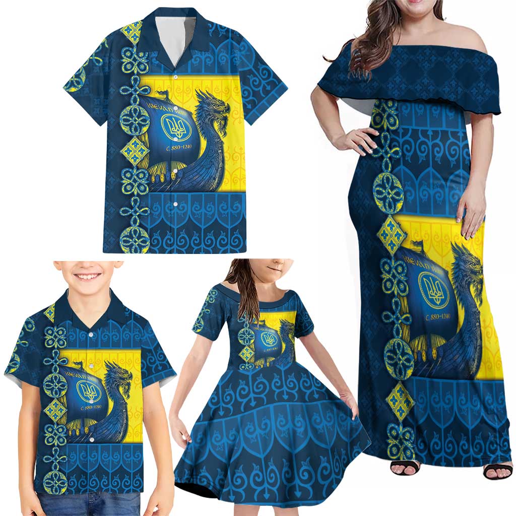 Kievan Rus Family Matching Off Shoulder Maxi Dress and Hawaiian Shirt Slavic Dragon Ship - Wonder Print Shop