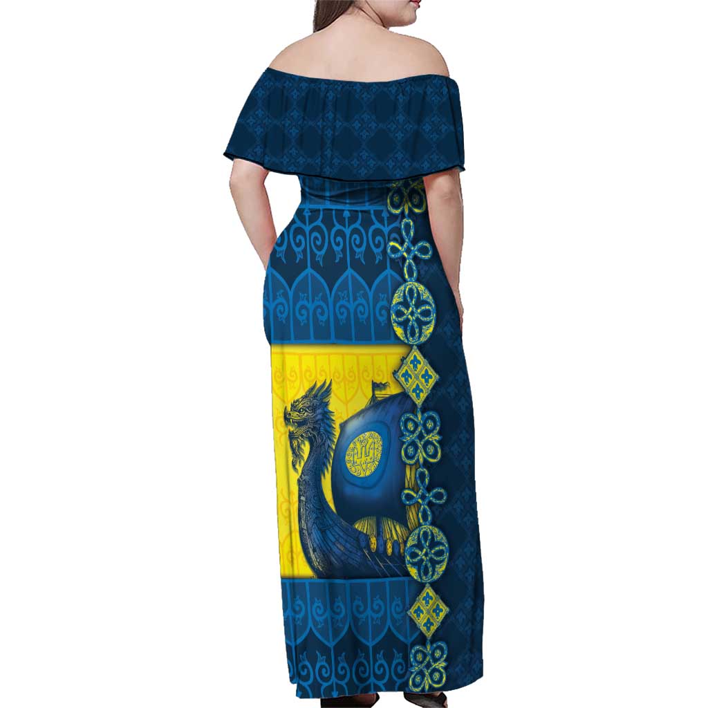 Kievan Rus Family Matching Off Shoulder Maxi Dress and Hawaiian Shirt Slavic Dragon Ship - Wonder Print Shop