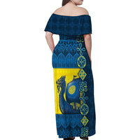 Kievan Rus Family Matching Off Shoulder Maxi Dress and Hawaiian Shirt Slavic Dragon Ship - Wonder Print Shop