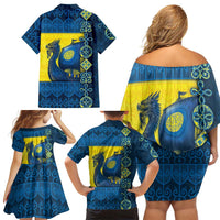 Kievan Rus Family Matching Off Shoulder Short Dress and Hawaiian Shirt Slavic Dragon Ship - Wonder Print Shop