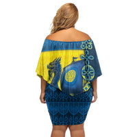 Kievan Rus Family Matching Off Shoulder Short Dress and Hawaiian Shirt Slavic Dragon Ship - Wonder Print Shop