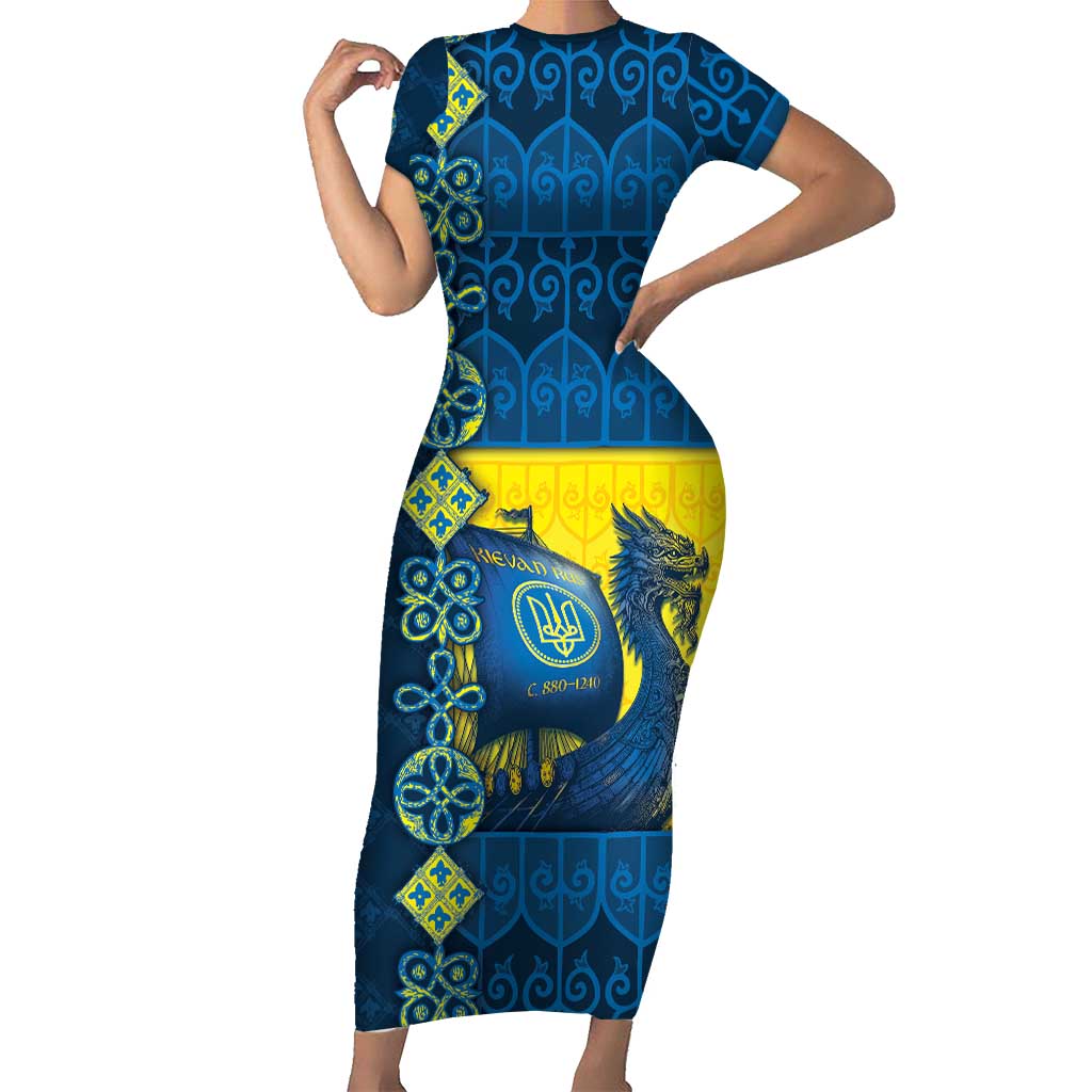 Kievan Rus Family Matching Short Sleeve Bodycon Dress and Hawaiian Shirt Slavic Dragon Ship - Wonder Print Shop
