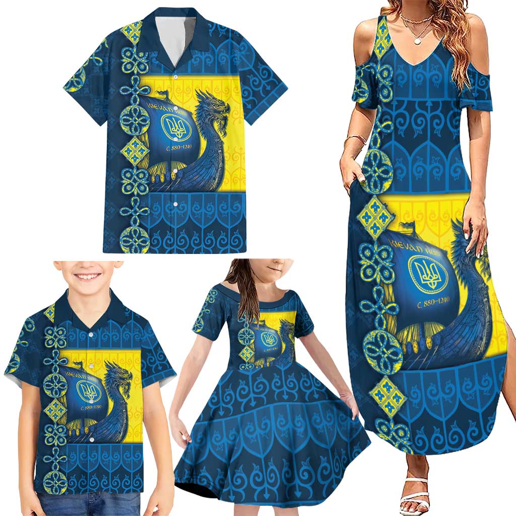 Kievan Rus Family Matching Summer Maxi Dress and Hawaiian Shirt Slavic Dragon Ship - Wonder Print Shop