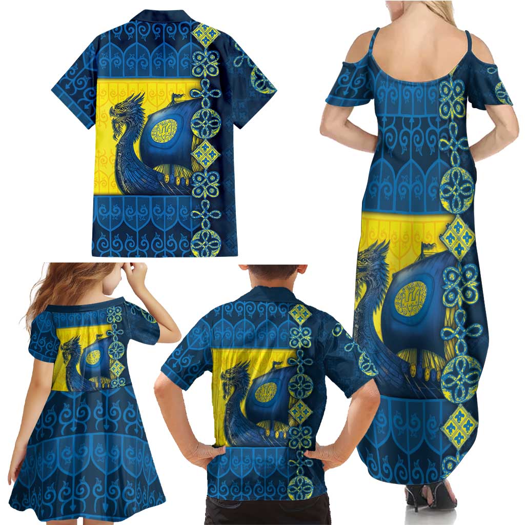 Kievan Rus Family Matching Summer Maxi Dress and Hawaiian Shirt Slavic Dragon Ship - Wonder Print Shop