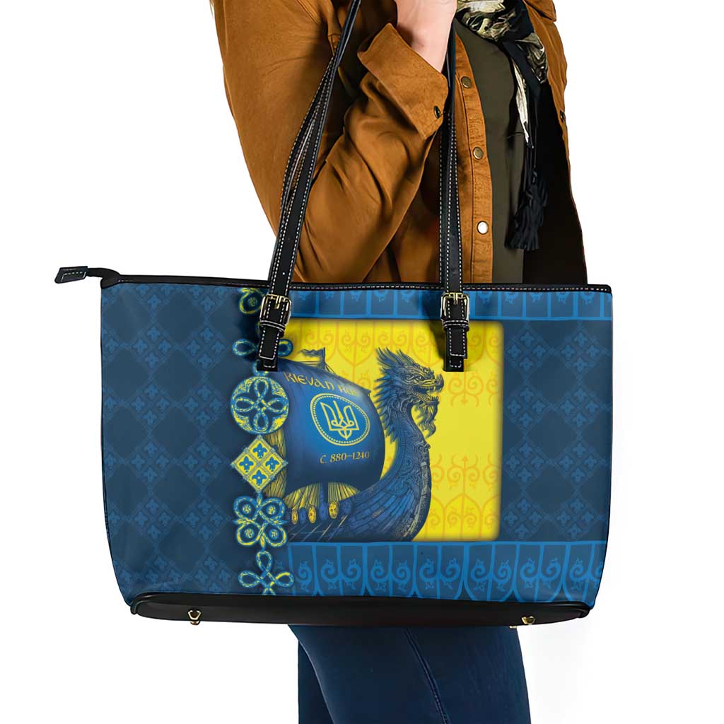 Kievan Rus Leather Tote Bag Slavic Dragon Ship - Wonder Print Shop