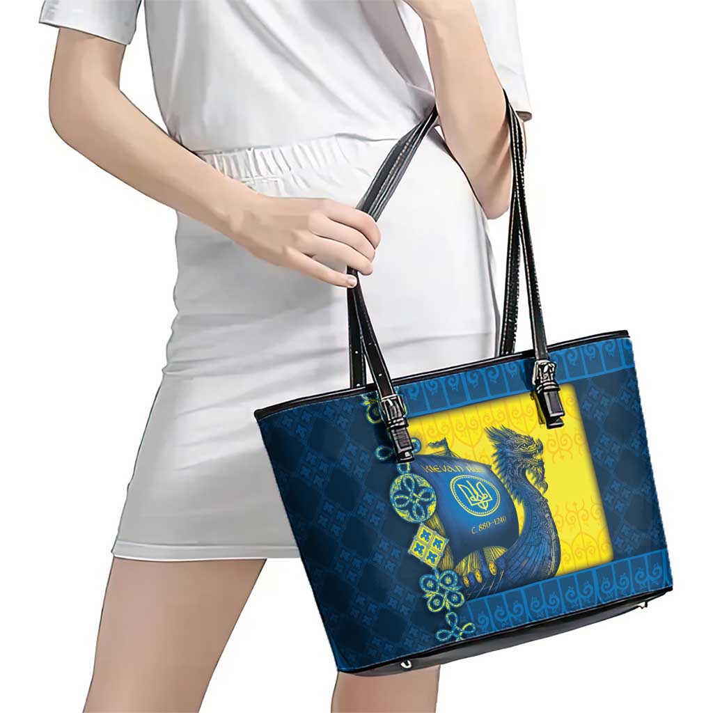 Kievan Rus Leather Tote Bag Slavic Dragon Ship - Wonder Print Shop