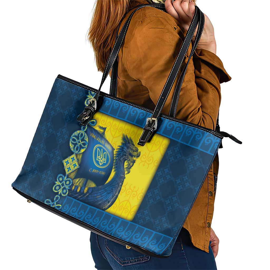 Kievan Rus Leather Tote Bag Slavic Dragon Ship - Wonder Print Shop