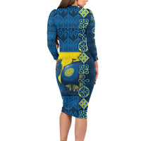 Kievan Rus Long Sleeve Bodycon Dress Slavic Dragon Ship - Wonder Print Shop