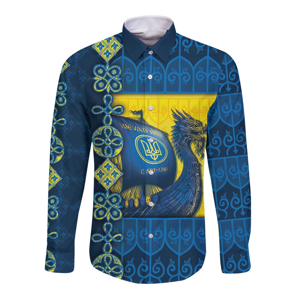 Kievan Rus Long Sleeve Button Shirt Slavic Dragon Ship - Wonder Print Shop