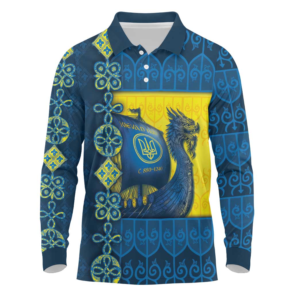 Kievan Rus Long Sleeve Polo Shirt Slavic Dragon Ship - Wonder Print Shop