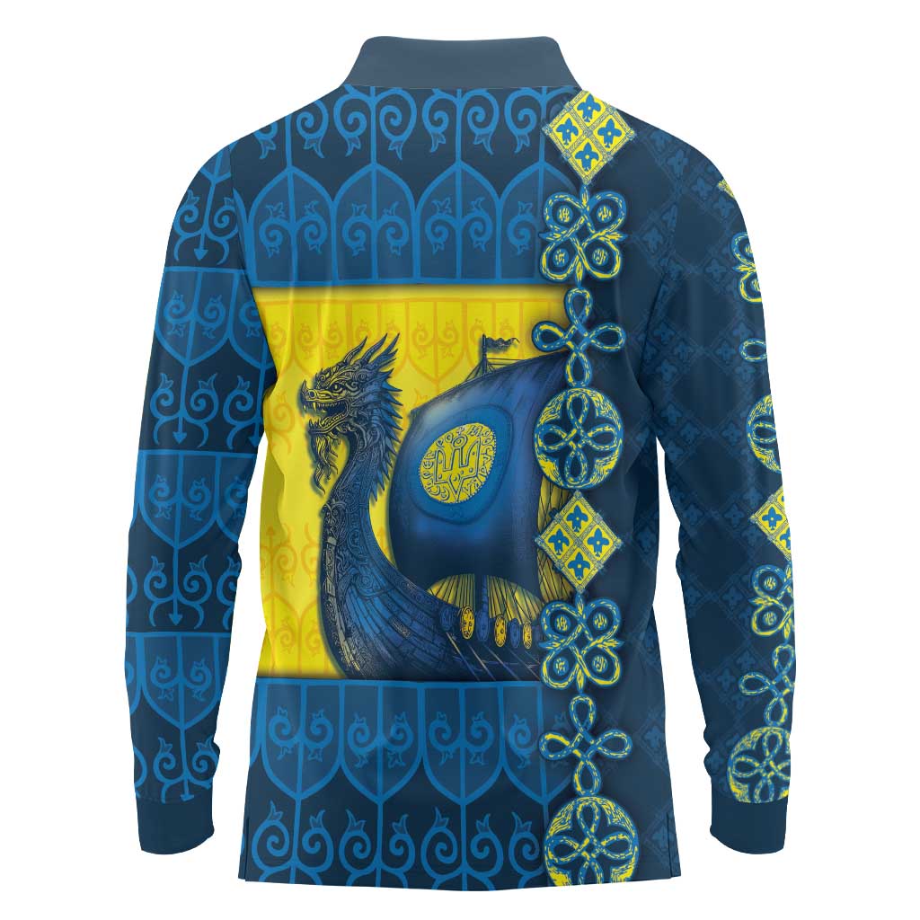 Kievan Rus Long Sleeve Polo Shirt Slavic Dragon Ship - Wonder Print Shop