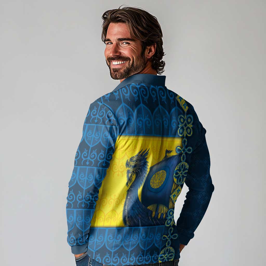 Kievan Rus Long Sleeve Polo Shirt Slavic Dragon Ship - Wonder Print Shop