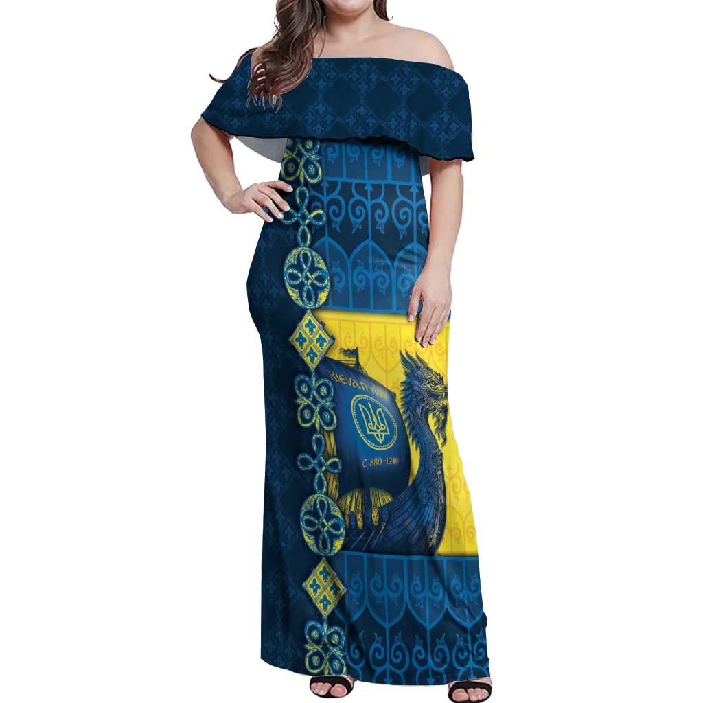 Kievan Rus Off Shoulder Maxi Dress Slavic Dragon Ship - Wonder Print Shop