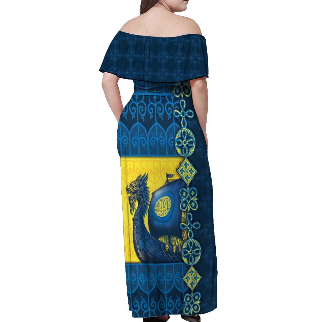 Kievan Rus Off Shoulder Maxi Dress Slavic Dragon Ship - Wonder Print Shop