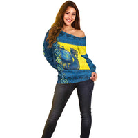 Kievan Rus Off Shoulder Sweater Slavic Dragon Ship - Wonder Print Shop