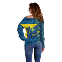 Kievan Rus Off Shoulder Sweater Slavic Dragon Ship - Wonder Print Shop