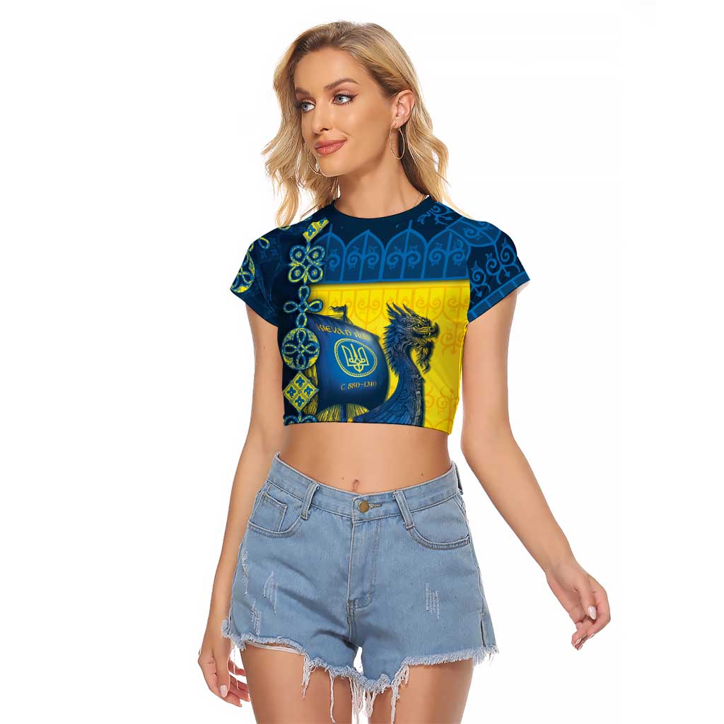 Kievan Rus Raglan Cropped T Shirt Slavic Dragon Ship - Wonder Print Shop