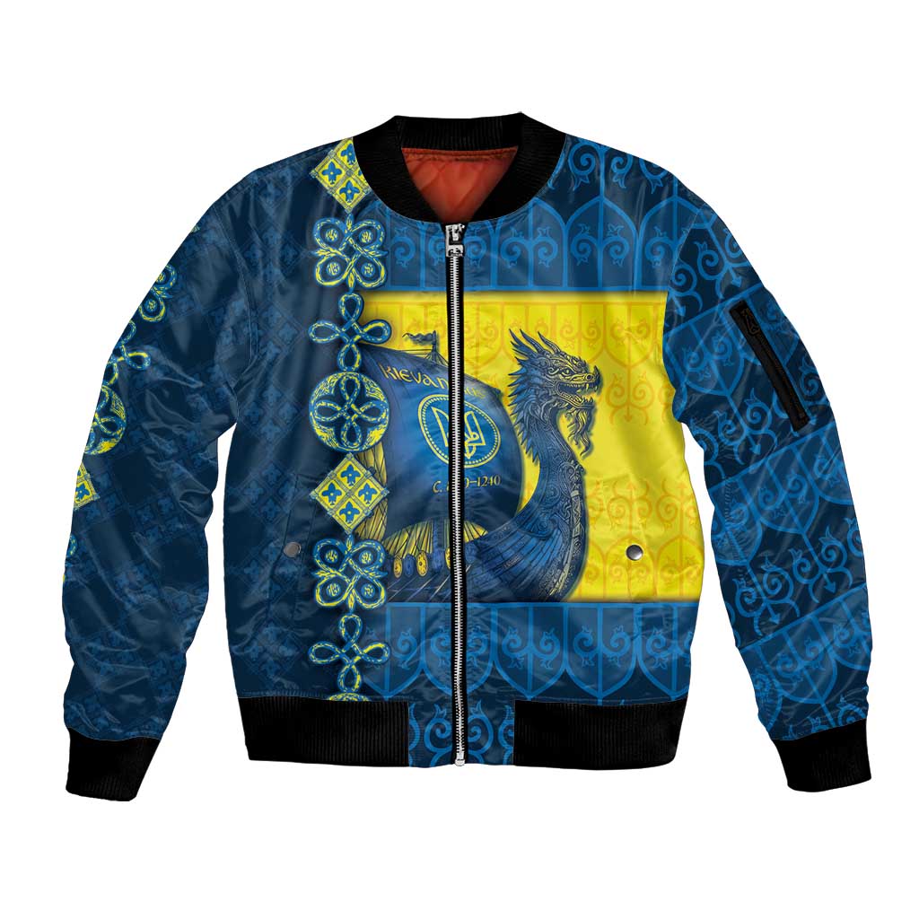 Kievan Rus Sleeve Zip Bomber Jacket Slavic Dragon Ship - Wonder Print Shop
