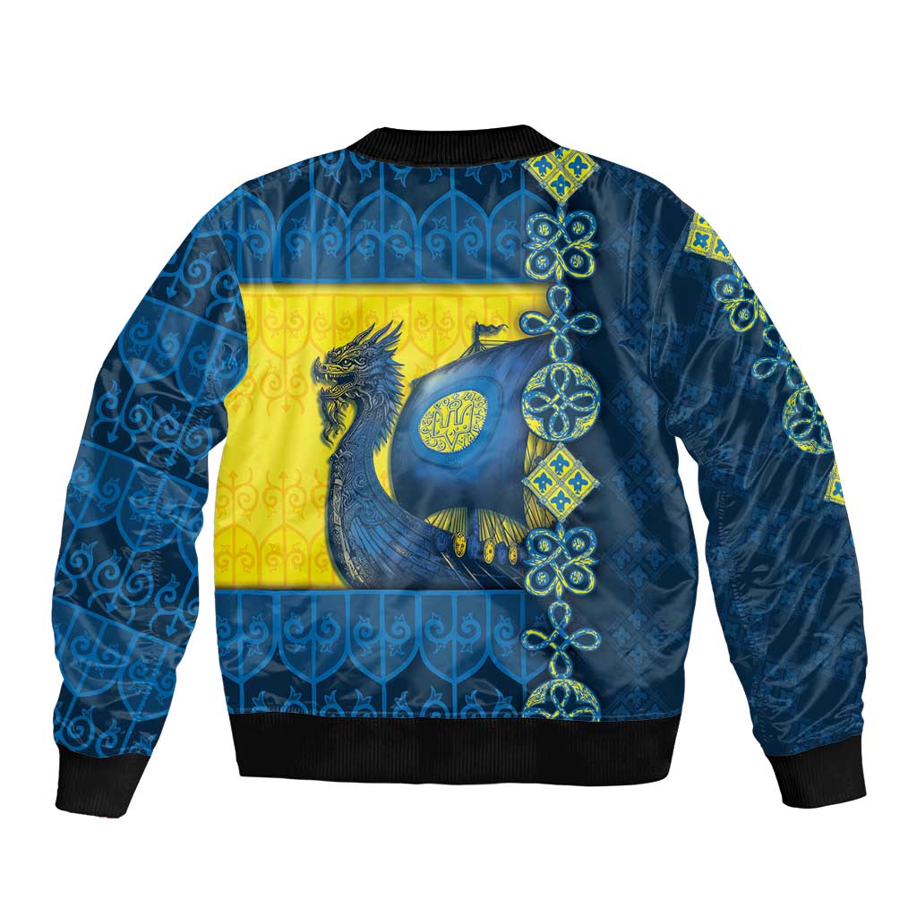 Kievan Rus Sleeve Zip Bomber Jacket Slavic Dragon Ship - Wonder Print Shop