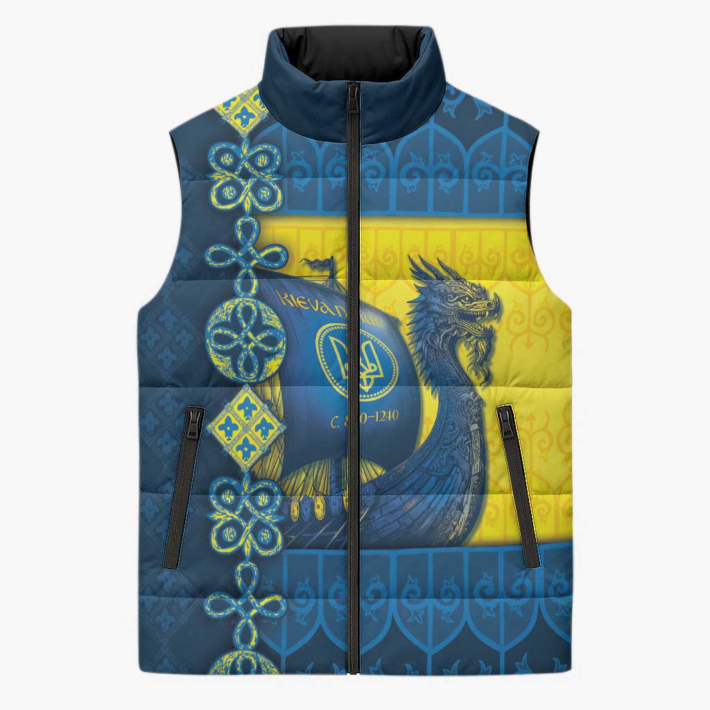 Kievan Rus Sleeveless Puffer Jacket Slavic Dragon Ship - Wonder Print Shop