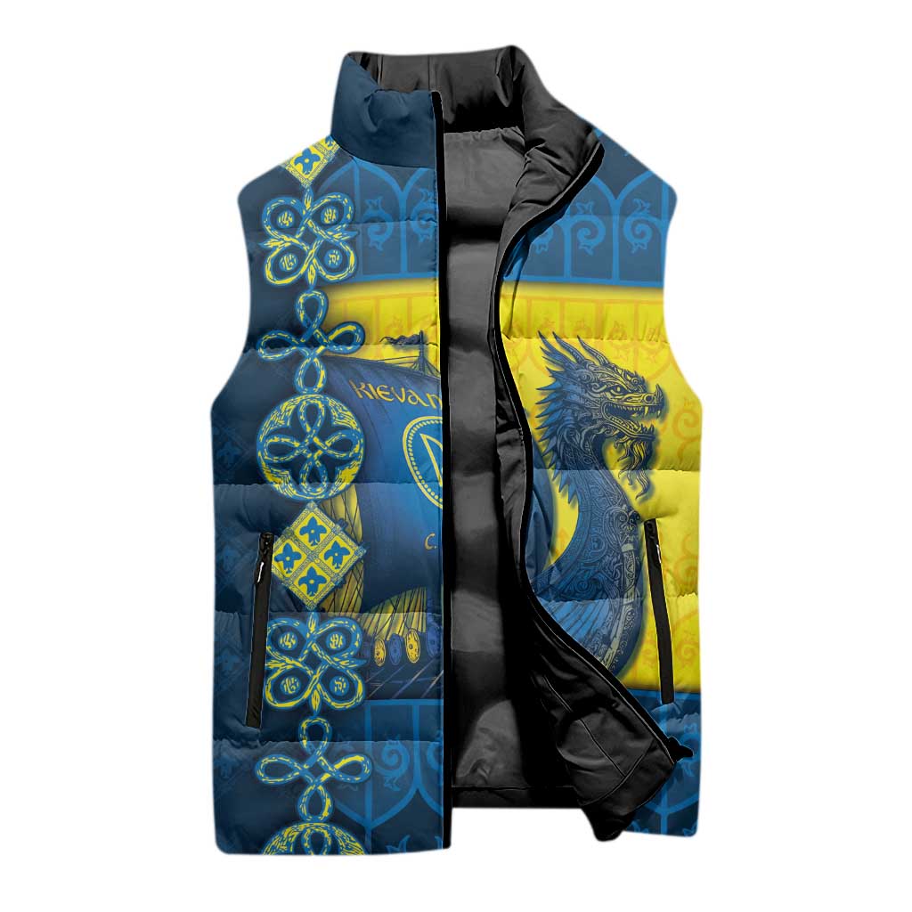Kievan Rus Sleeveless Puffer Jacket Slavic Dragon Ship - Wonder Print Shop