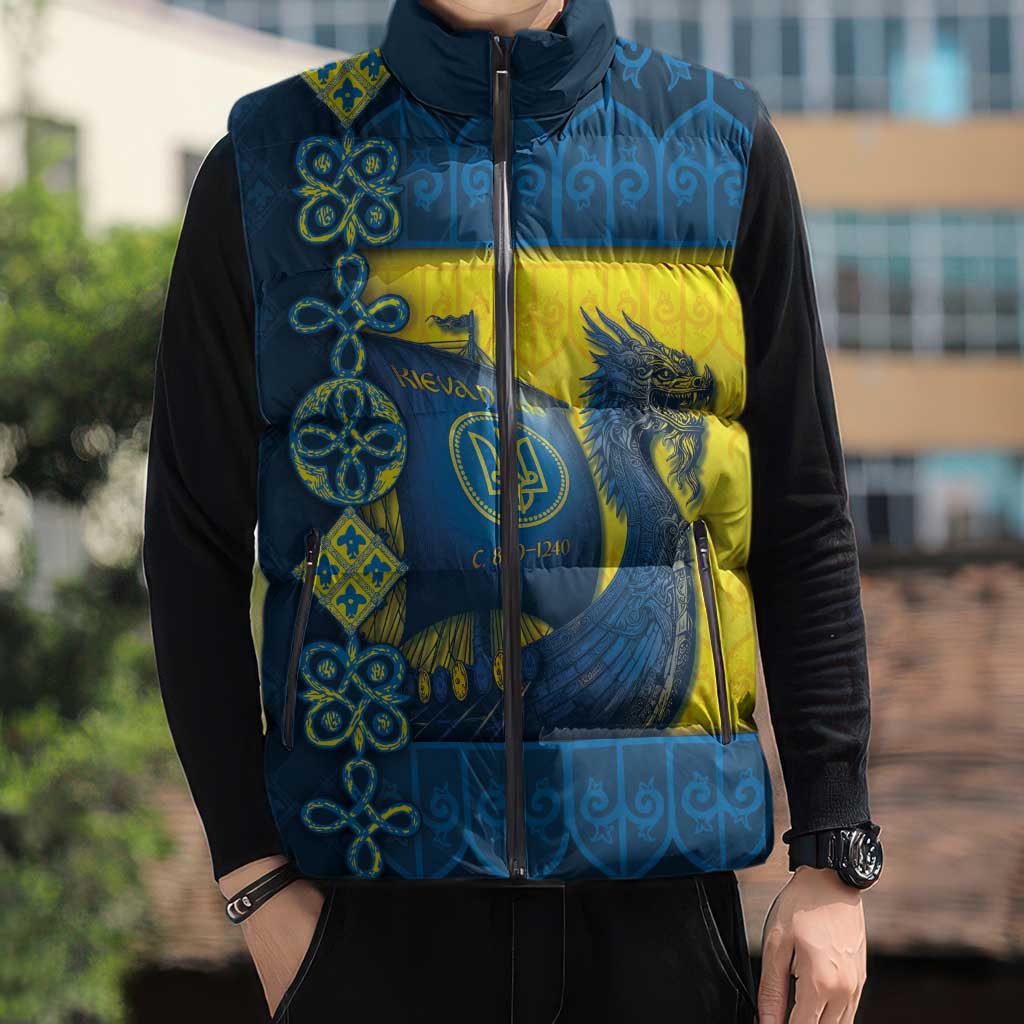 Kievan Rus Sleeveless Puffer Jacket Slavic Dragon Ship - Wonder Print Shop