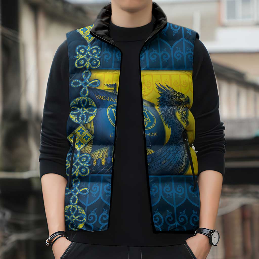Kievan Rus Sleeveless Puffer Jacket Slavic Dragon Ship - Wonder Print Shop