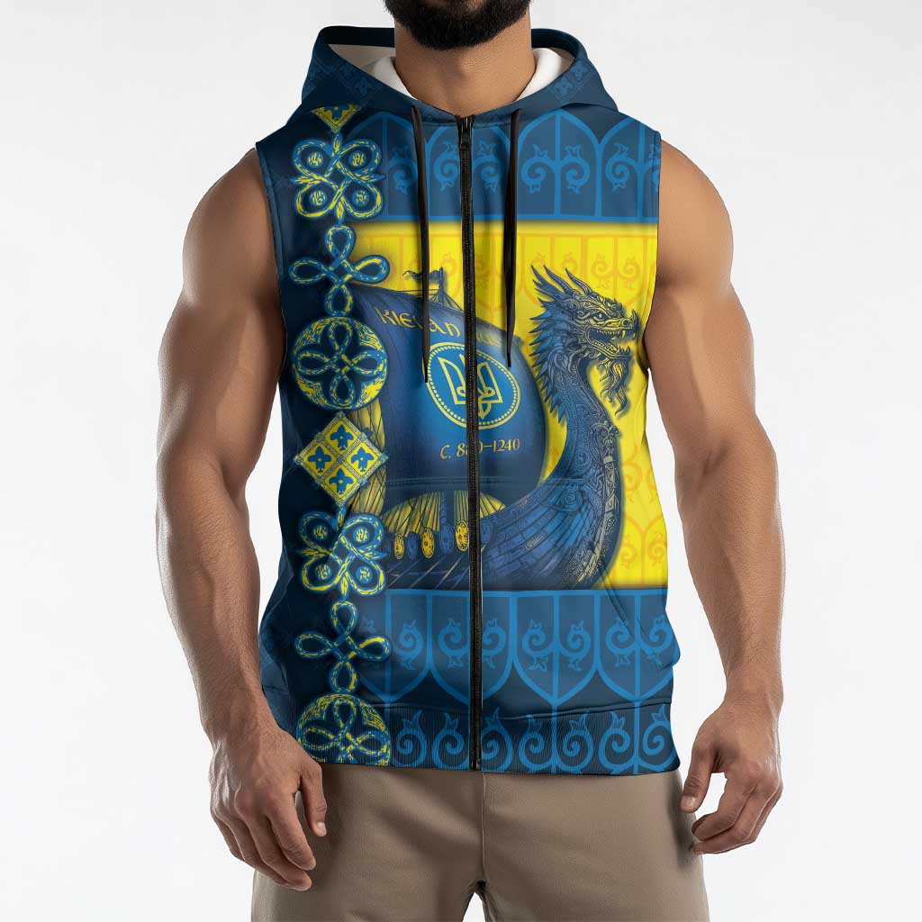 Kievan Rus Sleeveless Zip Hoodie Slavic Dragon Ship - Wonder Print Shop